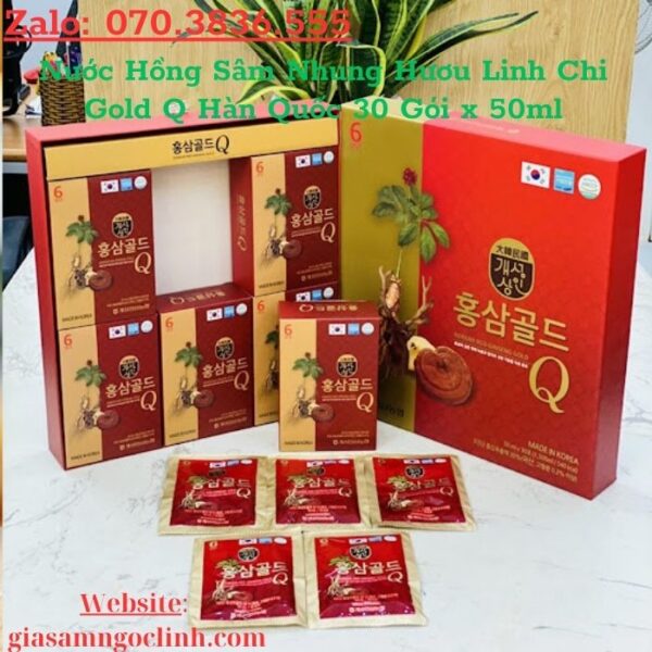 Nước Hồng Sâm Nhung Hươu Linh Chi Gold Q Hàn Quốc 30 Gói x 50ml