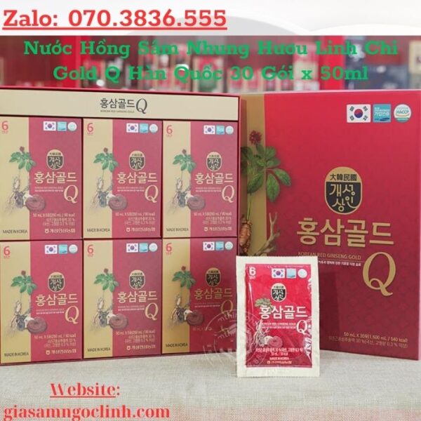 Nước Hồng Sâm Nhung Hươu Linh Chi Gold Q Hàn Quốc 30 Gói x 50ml