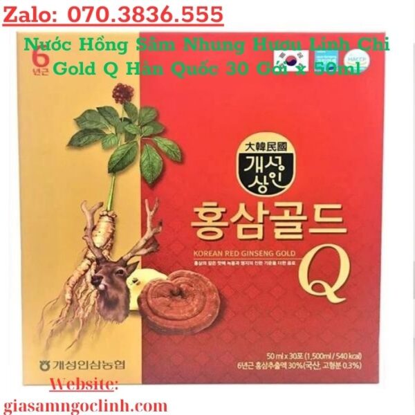 Nước Hồng Sâm Nhung Hươu Linh Chi Gold Q Hàn Quốc 30 Gói x 50ml