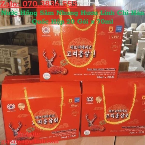 Nước Hồng Sâm Nhung Hươu Linh Chi Hàn Quốc Hộp 20 Gói x 70ml