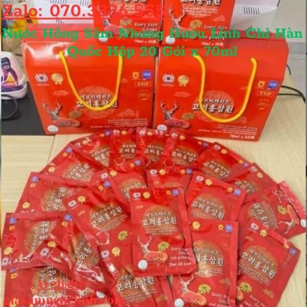 Nước Hồng Sâm Nhung Hươu Linh Chi Hàn Quốc Hộp 20 Gói x 70ml