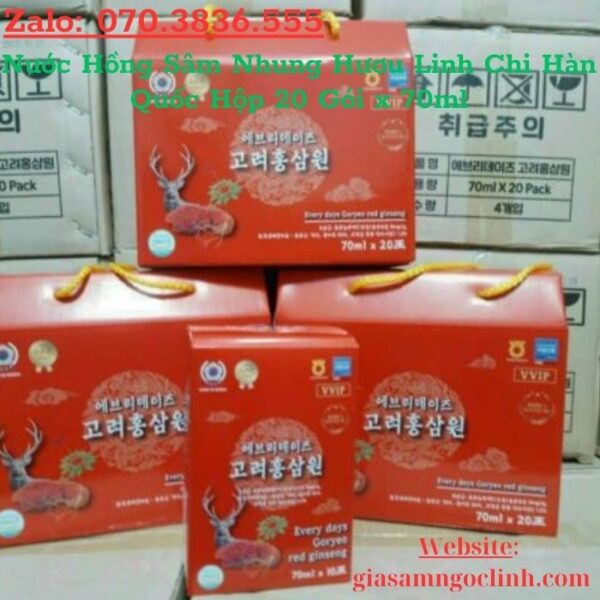 Nước Hồng Sâm Nhung Hươu Linh Chi Hàn Quốc Hộp 20 Gói x 70ml