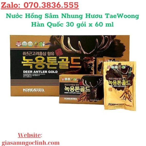 Nước Hồng Sâm Nhung Hươu TaeWoong Hàn Quốc 30 gói x 60 ml