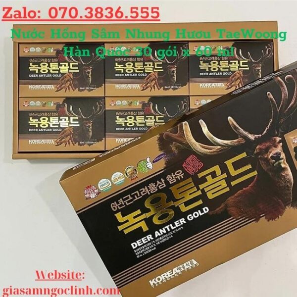 Nước Hồng Sâm Nhung Hươu TaeWoong Hàn Quốc 30 gói x 60 ml