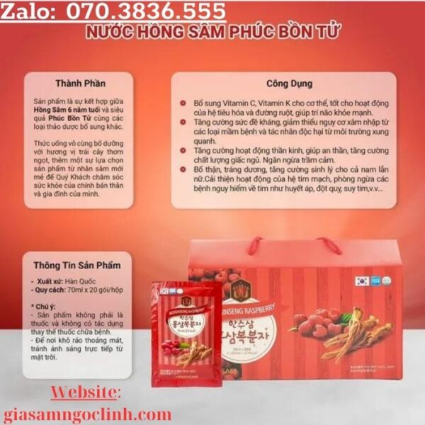 Nước Hồng Sâm Phúc Bồn Tử Nonghyup 70ml x 20 gói