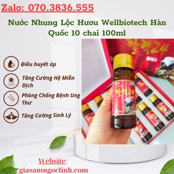 Nước Nhung Lộc Hươu Wellbiotech Hàn Quốc 10 chai x100ml