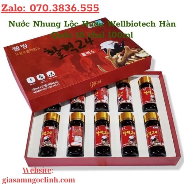 Nước Nhung Lộc Hươu Wellbiotech Hàn Quốc 10 chai x100ml