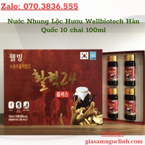 Nước Nhung Lộc Hươu Wellbiotech Hàn Quốc 10 chai x100ml