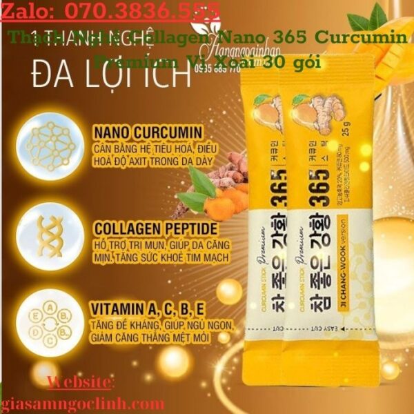 Thạch Nghệ Collagen Nano 365 Curcumin Premium Vị Xoài 30 gói