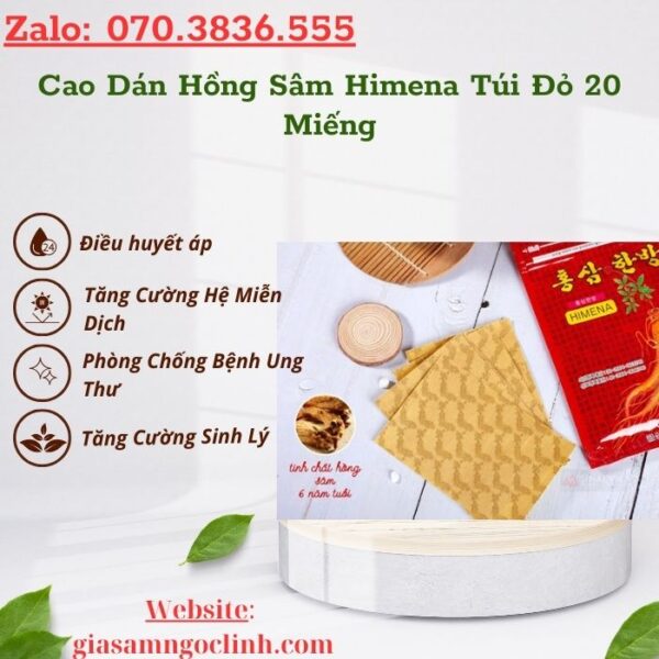 Cao Dán Hồng Sâm Himena Túi Đỏ 20 Miếng
