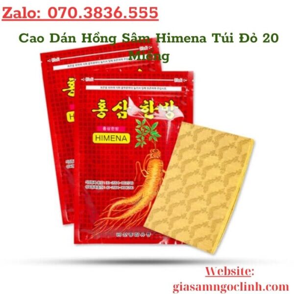Cao Dán Hồng Sâm Himena Túi Đỏ 20 Miếng