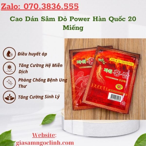 Cao Dán Sâm Đỏ Power Hàn Quốc 20 Miếng