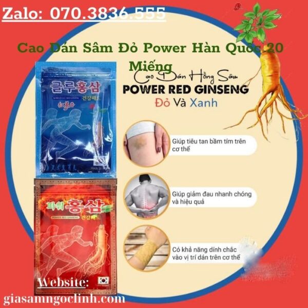 Cao Dán Sâm Đỏ Power Hàn Quốc 20 Miếng