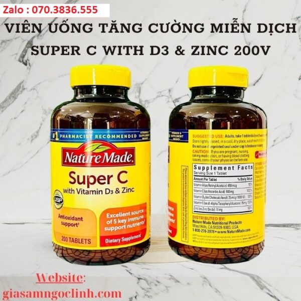 Viên Uống Tăng Cường Miễn Dịch Super C With D3 & Zinc 200v