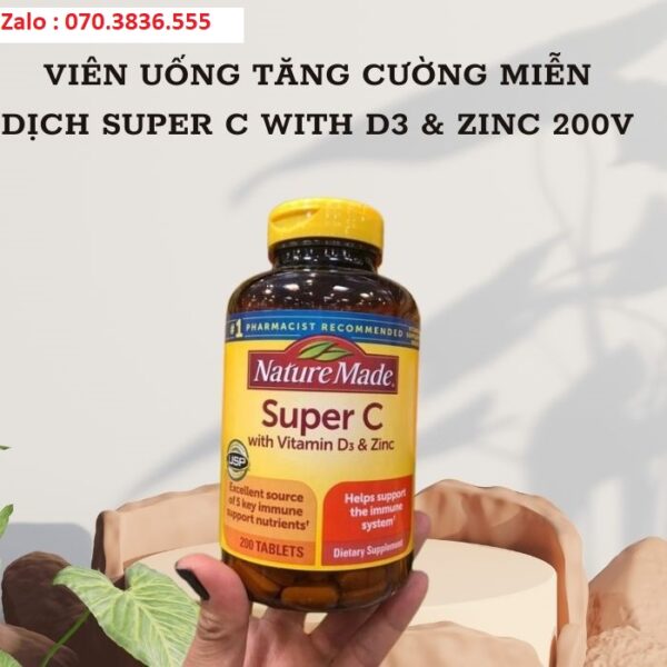 Viên Uống Tăng Cường Miễn Dịch Super C With D3 & Zinc 200v